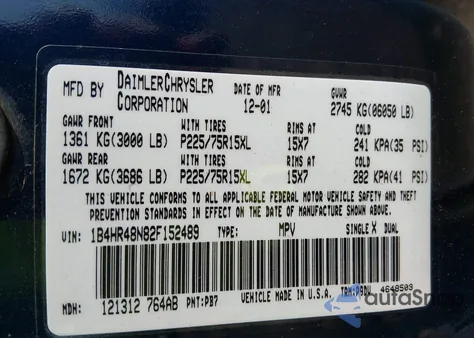 2002 Dodge Durango Slt z USA, uszkodzony, nr VIN 1B4HR48N82F152489